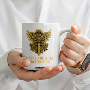 Vintage Catholic Saint Michael Protect Us Coffee Mug Religious Gift TS12 Print Your Wear