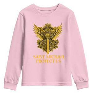 Vintage Catholic Saint Michael Protect Us Youth Sweatshirt Religious Gift TS12 Light Pink Print Your Wear