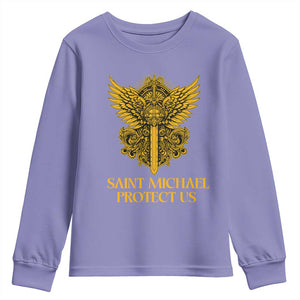 Vintage Catholic Saint Michael Protect Us Youth Sweatshirt Religious Gift TS12 Violet Print Your Wear