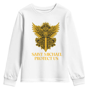 Vintage Catholic Saint Michael Protect Us Youth Sweatshirt Religious Gift TS12 White Print Your Wear