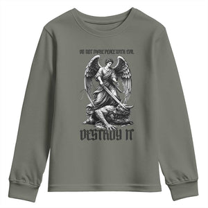 Do Not Make Peace With Evil Youth Sweatshirt Archangel Saint Michael TS12 Military Green Print Your Wear
