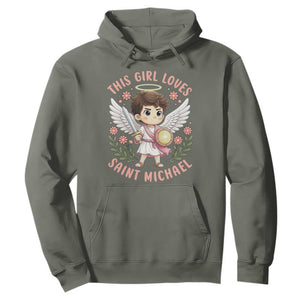 This Girl Loves Saint Michael Hoodie Religious Faith Gift TS12 Military Green Print Your Wear