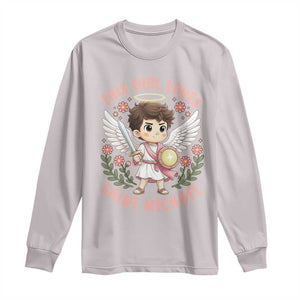 This Girl Loves Saint Michael Long Sleeve Shirt Religious Faith Gift TS12 Ice Gray Print Your Wear