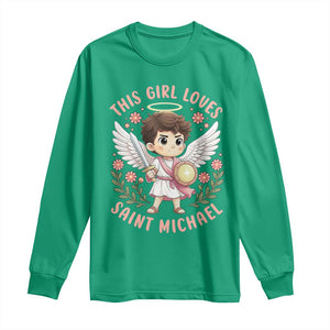 This Girl Loves Saint Michael Long Sleeve Shirt Religious Faith Gift TS12 Irish Green Print Your Wear