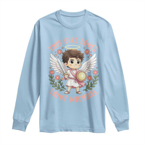 This Girl Loves Saint Michael Long Sleeve Shirt Religious Faith Gift TS12 Light Blue Print Your Wear