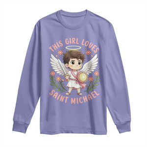 This Girl Loves Saint Michael Long Sleeve Shirt Religious Faith Gift TS12 Violet Print Your Wear