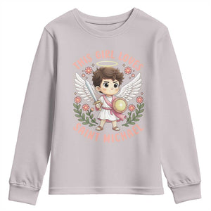This Girl Loves Saint Michael Youth Sweatshirt Religious Faith Gift TS12 Ice Gray Print Your Wear