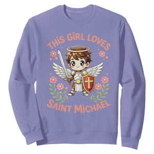 This Girl Loves Saint Michael Sweatshirt Catholic Faith Gift TS12 Violet Print Your Wear