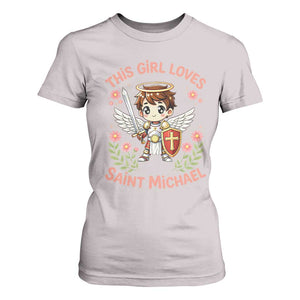This Girl Loves Saint Michael T Shirt For Women Catholic Faith Gift TS12 Ice Gray Print Your Wear