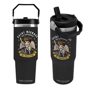 Funny Saint Michael Defeating Satan Flip Straw Tumbler Religious Faith Gift TS12 One Size: 30 oz Black Print Your Wear