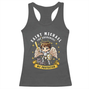 Funny Saint Michael Defeating Satan Racerback Tank Top Religious Faith Gift TS12 Dark Heather Print Your Wear