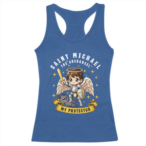Funny Saint Michael Defeating Satan Racerback Tank Top Religious Faith Gift TS12 Royal Blue Print Your Wear