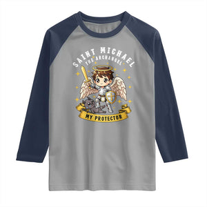Funny Saint Michael Defeating Satan Raglan Shirt Religious Faith Gift TS12 Sport Gray Navy Print Your Wear