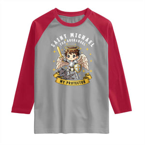 Funny Saint Michael Defeating Satan Raglan Shirt Religious Faith Gift TS12 Sport Gray Red Print Your Wear