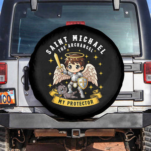 Funny Saint Michael Defeating Satan Spare Tire Cover Religious Faith Gift TS12 No hole Black Print Your Wear