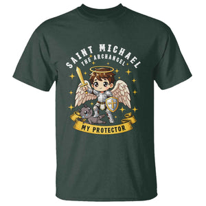 Funny Saint Michael Defeating Satan T Shirt Religious Faith Gift TS12 Dark Forest Green Print Your Wear