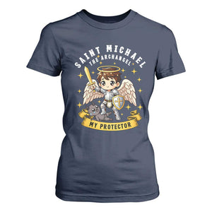 Funny Saint Michael Defeating Satan T Shirt For Women Religious Faith Gift TS12 Navy Print Your Wear