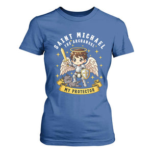 Funny Saint Michael Defeating Satan T Shirt For Women Religious Faith Gift TS12 Royal Blue Print Your Wear