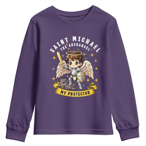 Funny Saint Michael Defeating Satan Youth Sweatshirt Religious Faith Gift TS12 Purple Print Your Wear