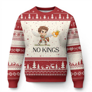 No Kings Ugly Christmas Sweater Funny Saint Michael Topples The Crown TS12 Beige Red Print Your Wear