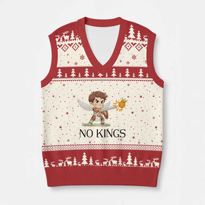 No Kings V-Neck Knit Sweater Vest Funny Saint Michael Topples The Crown TS12 Beige Red Print Your Wear