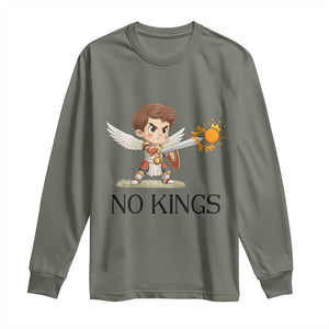 No Kings Long Sleeve Shirt Funny Saint Michael Topples The Crown TS12 Military Green Print Your Wear