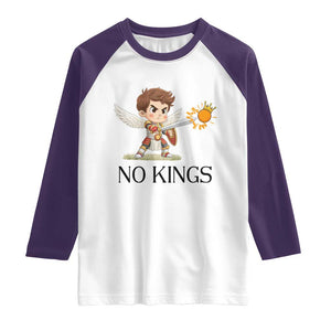 No Kings Raglan Shirt Funny Saint Michael Topples The Crown TS12 White Purple Print Your Wear