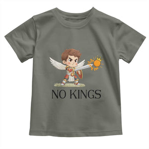 No Kings Toddler T Shirt Funny Saint Michael Topples The Crown TS12 Military Green Print Your Wear