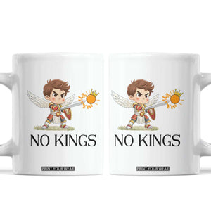 No Kings Coffee Mug Funny Saint Michael Topples The Crown TS12 White Print Your Wear