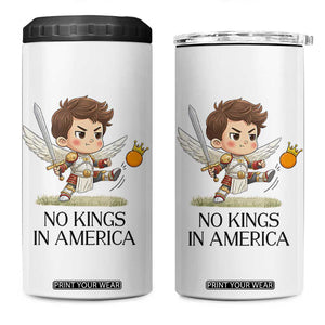 No Kings In America 4 in 1 Can Cooler Tumbler Funny Saint Michael Kicking Crown TS12 One Size: 16 oz White Print Your Wear