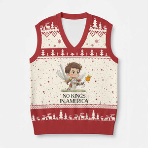 No Kings In America V-Neck Knit Sweater Vest Funny Saint Michael Kicking Crown TS12 Beige Red Print Your Wear