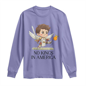 No Kings In America Long Sleeve Shirt Funny Saint Michael Kicking Crown TS12 Violet Print Your Wear
