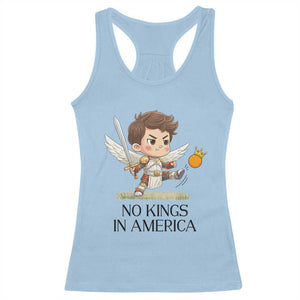 No Kings In America Racerback Tank Top Funny Saint Michael Kicking Crown TS12 Light Blue Print Your Wear