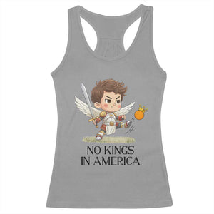 No Kings In America Racerback Tank Top Funny Saint Michael Kicking Crown TS12 Sport Gray Print Your Wear