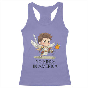 No Kings In America Racerback Tank Top Funny Saint Michael Kicking Crown TS12 Violet Print Your Wear