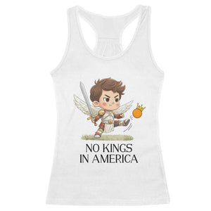 No Kings In America Racerback Tank Top Funny Saint Michael Kicking Crown TS12 White Print Your Wear