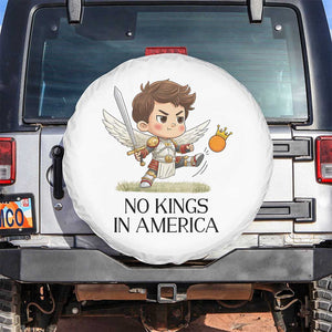No Kings In America Spare Tire Cover Funny Saint Michael Kicking Crown TS12 No hole White Print Your Wear