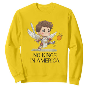 No Kings In America Sweatshirt Funny Saint Michael Kicking Crown TS12 Daisy Print Your Wear