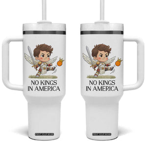 No Kings In America Tumbler With Handle Funny Saint Michael Kicking Crown TS12 One Size: 40 oz White Print Your Wear