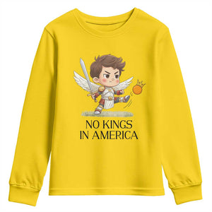 No Kings In America Youth Sweatshirt Funny Saint Michael Kicking Crown TS12 Daisy Print Your Wear