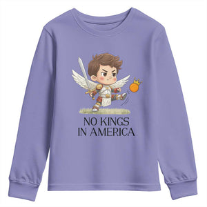 No Kings In America Youth Sweatshirt Funny Saint Michael Kicking Crown TS12 Violet Print Your Wear