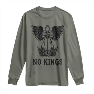 No Kings Long Sleeve Shirt St Michael Archangel Victory Over Tyranny TS12 Military Green Print Your Wear