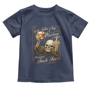 Skeleton Whiskey Toddler T Shirt I Will Take My Whiskey Neat No Ice TS12 Navy Print Your Wear