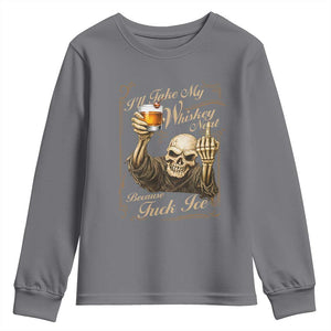 Skeleton Whiskey Youth Sweatshirt I Will Take My Whiskey Neat No Ice TS12 Charcoal Print Your Wear