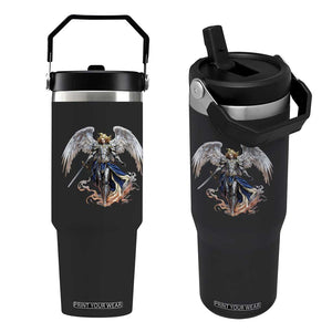 Archangel Saint Michael Warrior Flip Straw Tumbler Catholic Protection Gift TS12 One Size: 30 oz Black Print Your Wear