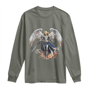 Archangel Saint Michael Warrior Long Sleeve Shirt Catholic Protection Gift TS12 Military Green Print Your Wear