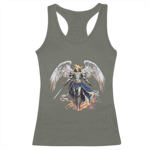 Archangel Saint Michael Warrior Racerback Tank Top Catholic Protection Gift TS12 Military Green Print Your Wear