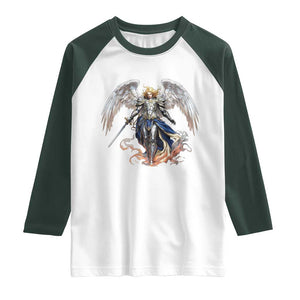 Archangel Saint Michael Warrior Raglan Shirt Catholic Protection Gift TS12 White Dark Forest Green Print Your Wear