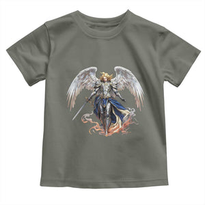 Archangel Saint Michael Warrior Toddler T Shirt Catholic Protection Gift TS12 Military Green Print Your Wear
