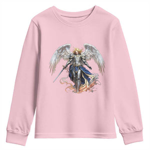 Archangel Saint Michael Warrior Youth Sweatshirt Catholic Protection Gift TS12 Light Pink Print Your Wear